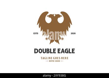Vintage Retro Two Headed Eagle Hawk Falcon Badge Emblem Logo Design Stock Vector