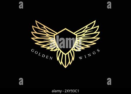 Luxury Golden Eagle Phoenix Falcon Hawk Wings Shield Logo Design Stock Vector