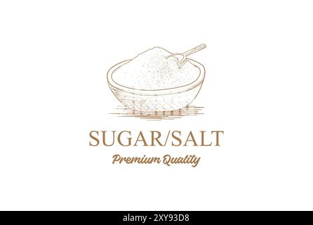 Vintage Hand Drawn Cup of Sugar or Salt for Seasoning Logo Design Vector Stock Vector