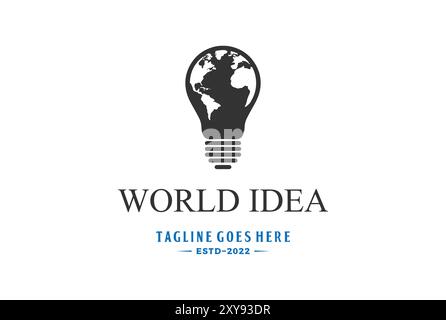 Vintage Light Electric Bulb World Globe Map for Environment Idea Innovation Logo Design Stock Vector