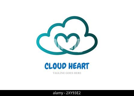 Simple Minimalist Cloud Love Heart Line Outline Logo Design Vector Stock Vector