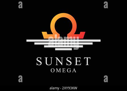 Simple Minimalist Geometric Sunset Sunrise Omega Symbol Logo Design Stock Vector