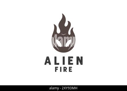 Vintage Black Alien Ghost Burn Fire Flame Logo Design Stock Vector