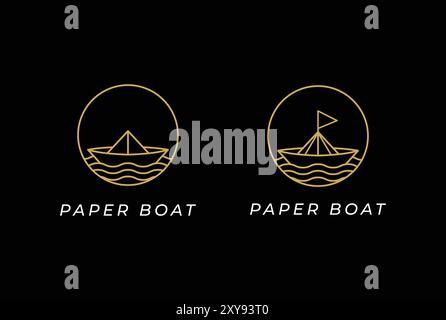 Elegant Luxury Sun Sunset Sunrise Paper Boat Line Monogram Logo Design Vector Stock Vector