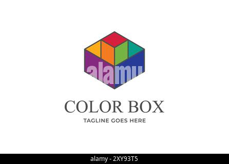 Colorful Geometric Cubic Cube Box for Kids Toys Package or Storage Logo Design Vector Stock Vector