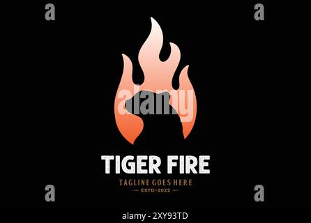 Burn Flame Fire with Tiger Jaguar Leopard Panther Cheetah Puma Silhouette Logo Stock Vector
