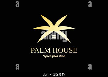 Luxury Palm Leaf House for Beach Resort Villa Inn Hotel Cottage Logo Design Stock Vector