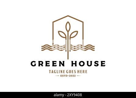 Simple Minimalist Tree Plant Leaf House for Garden Farm Environment Logo Design Stock Vector