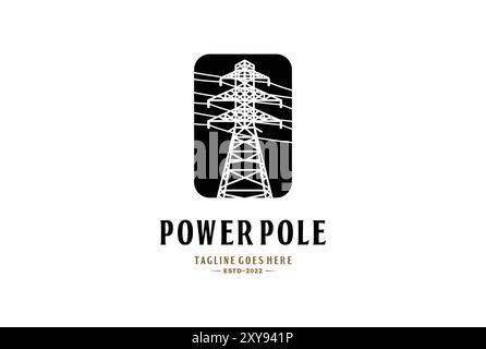 Vintage Retro Electricity Power Pole Logo Design Stock Vector