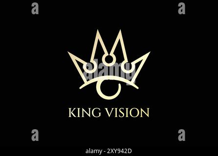 Elegant Luxury Golden King Queen Crown Eye Vision Logo Stock Vector
