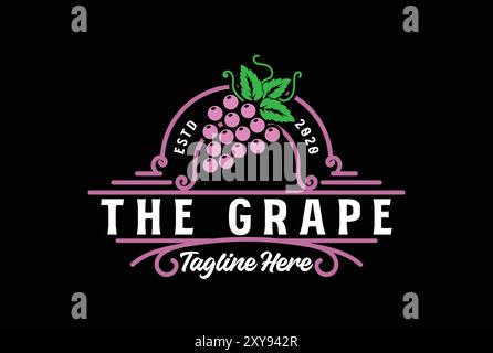 Vintage Grape Fruit Badge Emblem for Craft Beer Wine or Farm Logo Design Stock Vector