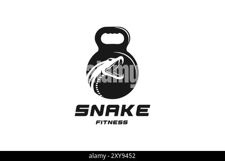 Vintage Python Cobra Anaconda Viper Mamba Snake with Kettle Bell for Gym Fitness Sport Club Logo Stock Vector