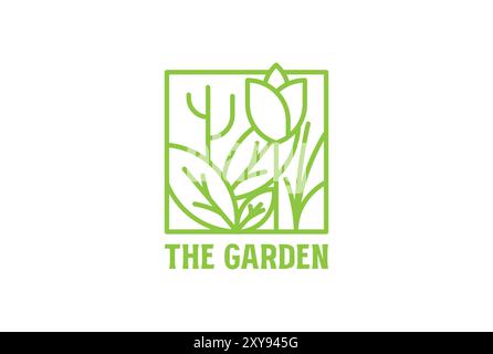 Square Flower Leaf Line for Garden Farm Cultivation Logo Stock Vector