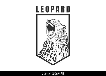 Vintage Angry Roaring Tiger Leopard Jaguar Cheetah Shield Logo Design Stock Vector