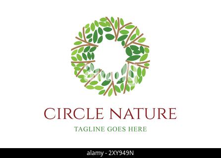 Circular Green Leaf Plant Tree Branch for Nature Health Herb or Environment Logo Stock Vector