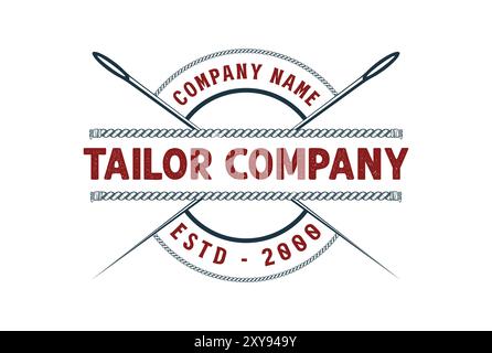 Vintage Retro Crossed Needle with Yarn Badge Emblem for Tailor Tailoring Sewing Fashion Cloth Apparel or Hand Craft Logo Stock Vector