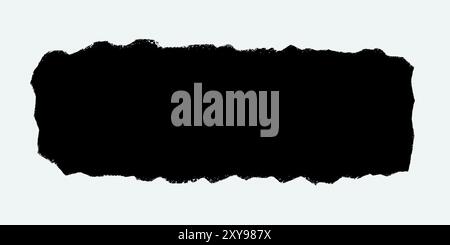 Black rectangle with grunge torn edges. Rough style frame silhouette. Ripped border square vector on light background. Ideal for stickers, banners Stock Vector