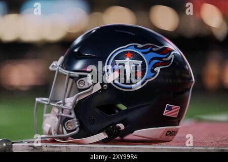A new Tennessee Titans helmet sits on the field during the team's voluntary practice at its NFL football training facility Thursday, April 26, 2018, in Nashville, Tenn. (AP Photo/Mark Humphrey Stock Photo - A new Tennessee Titans helmet sits on the field during the team's voluntary practice at its NFL football training facility Thursday, April 26, 2018, in Nashville, Tenn. (AP Photo/Mark Humphrey Stock Photo -