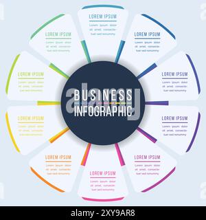 Business Infographic design 10 steps, objects, elements or options infographic business circle template Stock Vector