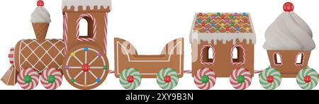 christmas gingerbread train front and side view Stock Vector