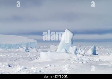 Tabular icebergs in and around the Weddell Sea during the summer months, Antarctica, Southern Ocean. Stock Photo