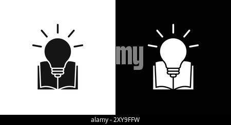 book with bulb icon logo sign vector outline in black and white color Stock Vector