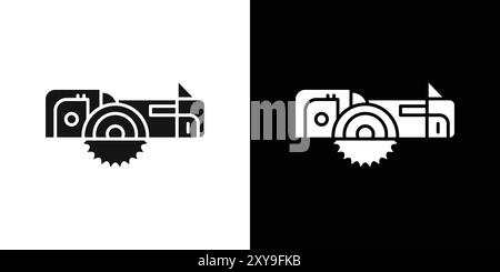 circular saw cutting tool icon logo sign vector outline in black and white color Stock Vector