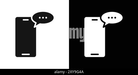 Chatting message on mobile phone icon logo sign vector outline in black and white color Stock Vector