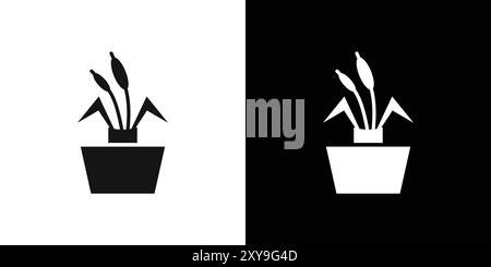 cattails in pot icon logo sign vector outline in black and white color Stock Vector