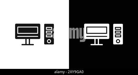 Computer Technology icon logo sign vector outline in black and white color Stock Vector