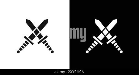 Crossed swords heraldic icon logo sign vector outline in black and ...