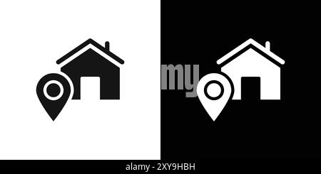 Home Address icon logo sign vector outline in black and white color Stock Vector