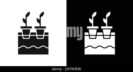 Hydroponics farming pot icon logo sign vector outline in black and white color Stock Vector