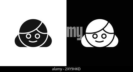 Happy girl face icon logo sign vector outline in black and white color Stock Vector