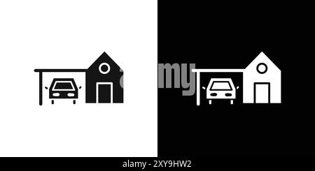 house with garage icon logo sign vector outline in black and white color Stock Vector