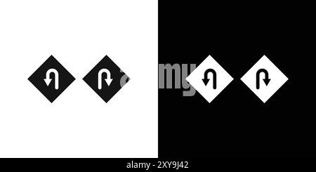 Left Right U Turn Warning icon logo sign vector outline in black and white color Stock Vector