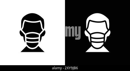 Man face with mask icon logo sign vector outline in black and white color Stock Vector