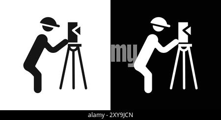 land surveyor icon logo sign vector outline in black and white color Stock Vector
