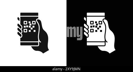 QR code scanning icon logo sign vector outline in black and white color Stock Vector