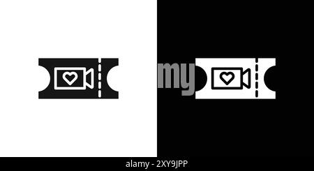 Romantic Movie ticket icon logo sign vector outline in black and white color Stock Vector