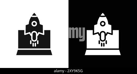 Rocket Spaceship Startup icon logo sign vector outline in black and white color Stock Vector