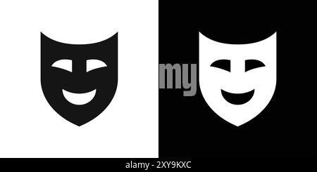 Theatrical mask icon logo sign vector outline in black and white color Stock Vector