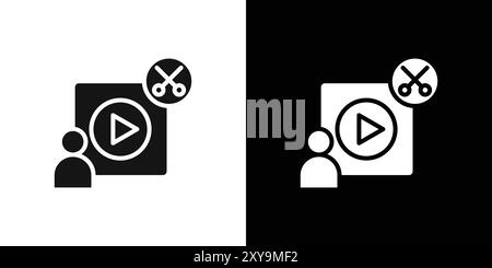 video Editor icon logo sign vector outline in black and white color Stock Vector