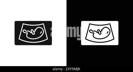 Ultrasonography icon logo sign vector outline in black and white color Stock Vector