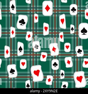 Red, black, golden suits of playing cards seamless pattern. Spades, crosses, diamonds and hearts. suits for playing cards Stock Vector