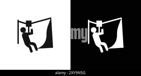 zipline icon logo sign vector outline in black and white color Stock Vector