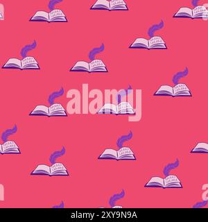 Alice in Wonderland seamless pattern Book with feather Stock Vector