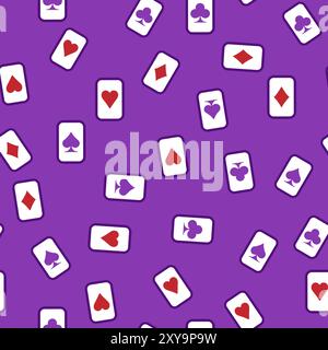 Alice in Wonderland seamless pattern. cards are flying on a purple background Stock Vector