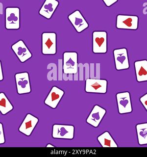 Alice in Wonderland seamless pattern. cards are flying on a purple background Stock Vector