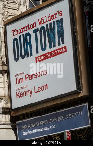 Ethel Barrymore Theatre Marquee in Times Square featuring 'Our Town', NYC  2024 Stock Photo